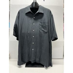 Anthology Mens size XXL Black 100% Silk Collar‎ Button Down Short Sleeve Shirt